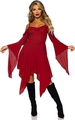 Cotton Gauze Bell Sleeved Peasant Dress Burgundy | Medieval | Womens Costumes