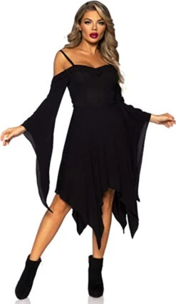 Cotton Gauze Bell Sleeved Peasant Dress Black | Medieval | Womens Costumes