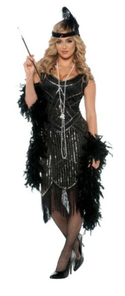 20s Gatsby Girl Black Beaded Flapper Costume | 1920s | Womens Costumes