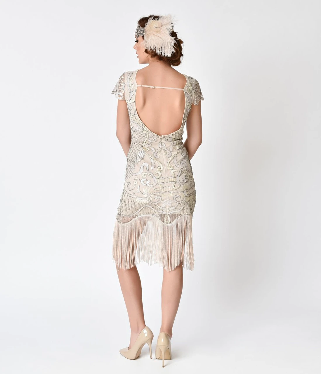 20s Arurore Ivory Flapper Dress | 1920s | Womens Costumes 2 20s Arurore Ivory Flapper Dress | 1920s | Womens Costumes - Image 2