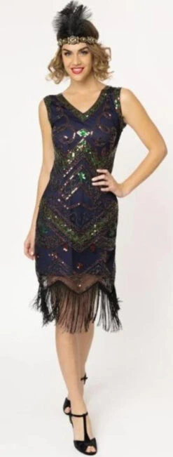 20s Fernande Navy Blue Flapper Dress | 1920s | Womens Costumes