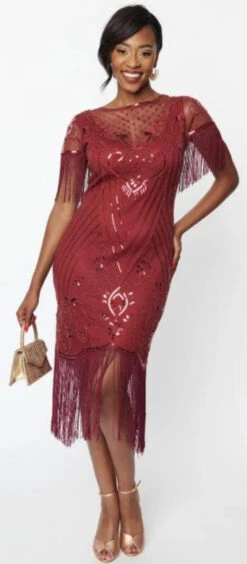 20s Nadine Burgundy Flapper Dress | 1920s | Womens Costumes