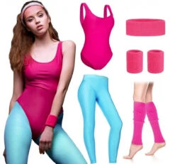 80s Pink And Blue Neon Workout Costume | 1980s | Womens Costumes