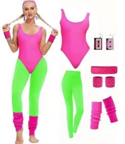 80s Pink And Green Neon Workout Costume | 1980s | Womens Costumes