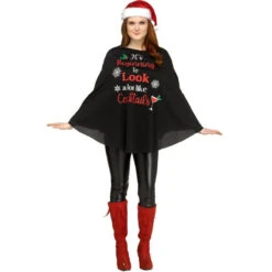 Black Holiday Party Poncho | Christmas | Womens Costumes