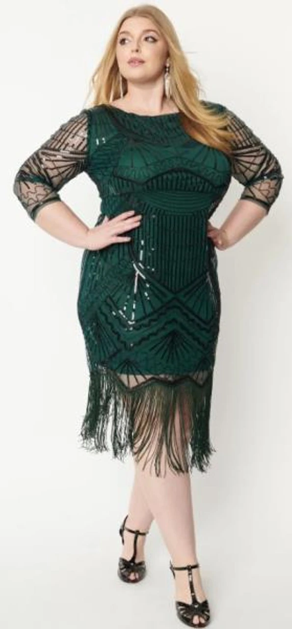 20s Therese Black Green Plus Size Flapper Dress | 1920s | Womens Costumes 1 20s Therese Black Green Plus Size Flapper Dress | 1920s | Womens Costumes