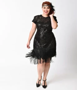 20s Del Mar Black Plus Flapper Dress | 1920s | Womens Costumes