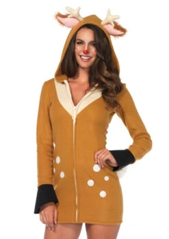 Cozy Fawn Fleece Hoodie Dress Plus Size | Animal Hoodies | Womens Costumes