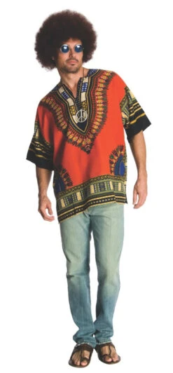 60s Hippie Dashiki With Wig And Glasses | 1960s | Mens Costumes
