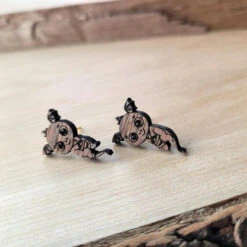 Black Walnut Cute Flying Winged Dragon Earrings | Fantasy By Numbers | Artisan Crafted Items
