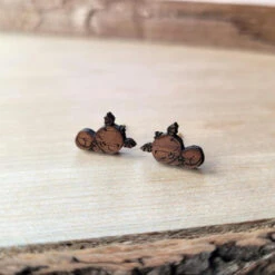 Black Walnut Cute Sleeping Winged Dragon Earrings | Fantasy By Numbers | Artisan Crafted Items