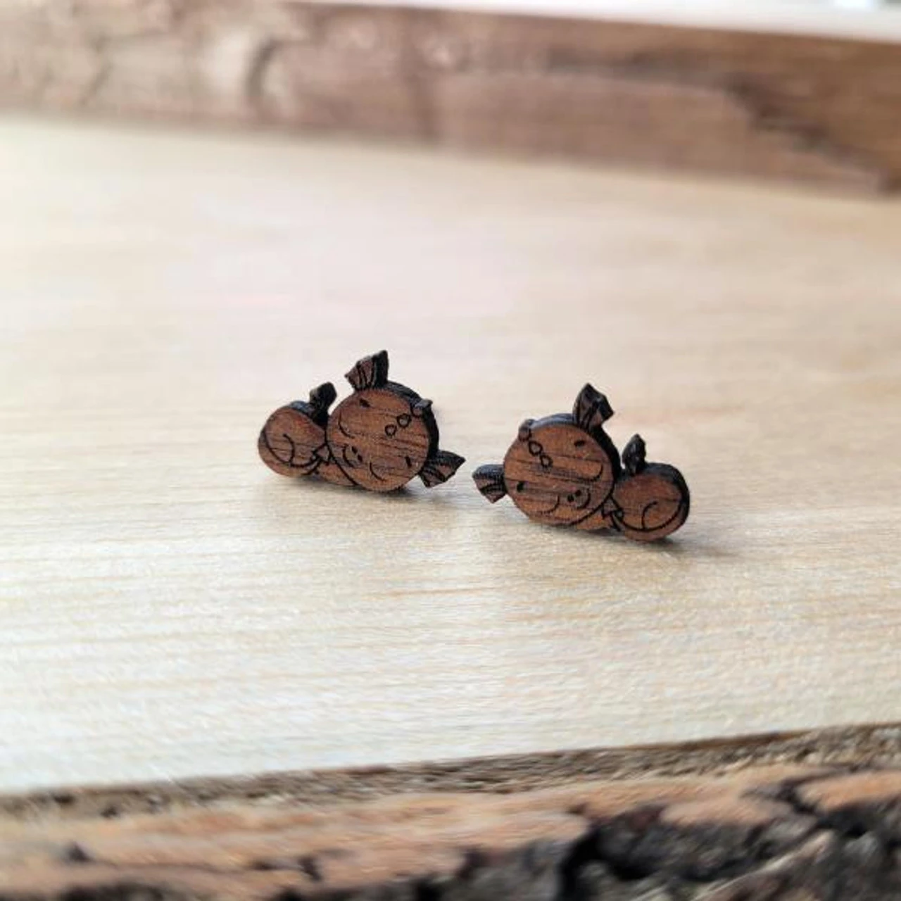 Black Walnut Cute Sleeping Finned Dragon Earrings | Fantasy By Numbers | Artisan Crafted Items 1 Black Walnut Cute Sleeping Finned Dragon Earrings | Fantasy By Numbers | Artisan Crafted Items