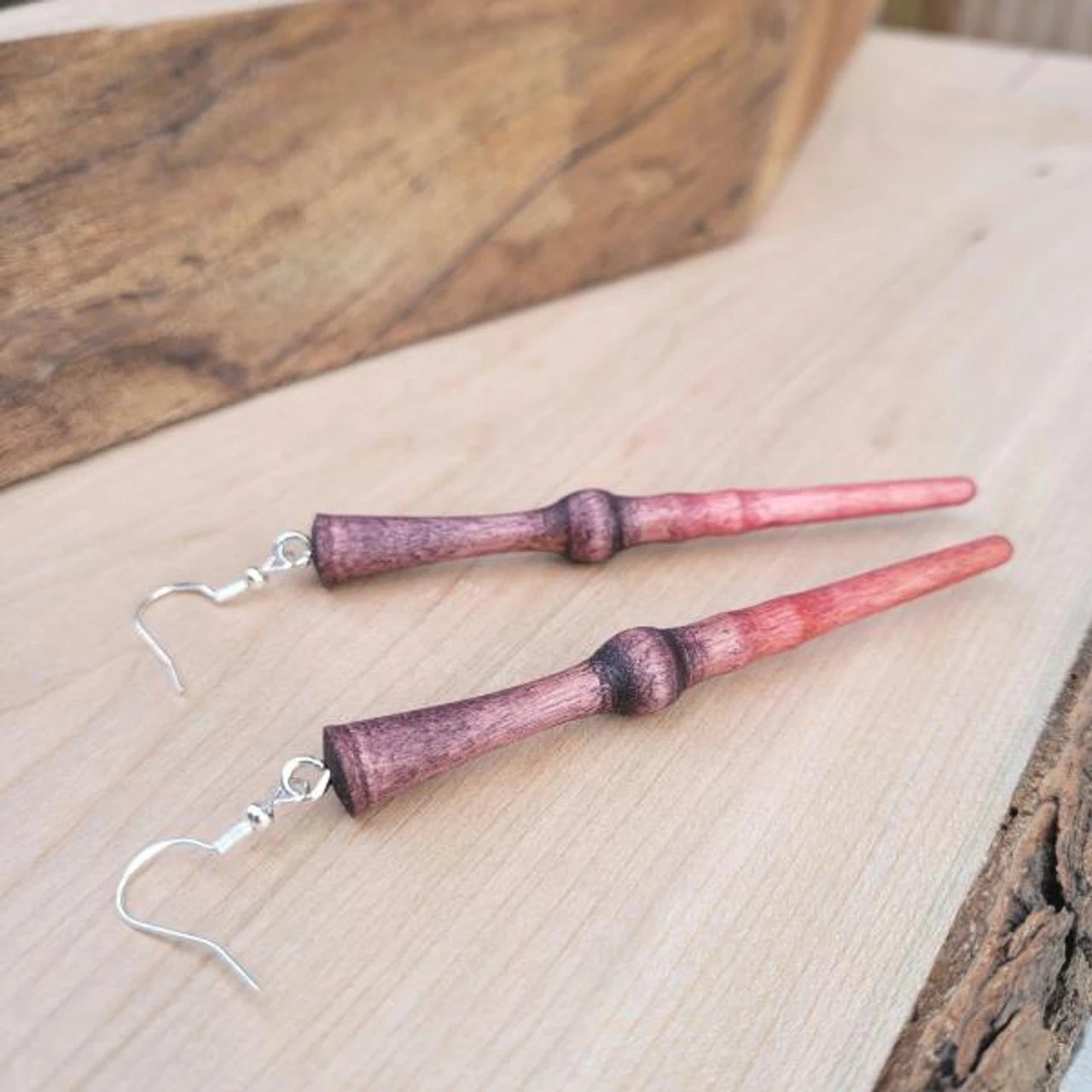 Kona And American Walnut Wand Pendant Earrings | Fantasy By Numbers | Artisan Crafted Items 1 Kona And American Walnut Wand Pendant Earrings | Fantasy By Numbers | Artisan Crafted Items