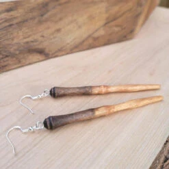 Cabernet And Golden Pecan Wand Pendant Earrings | Fantasy By Numbers | Artisan Crafted Items