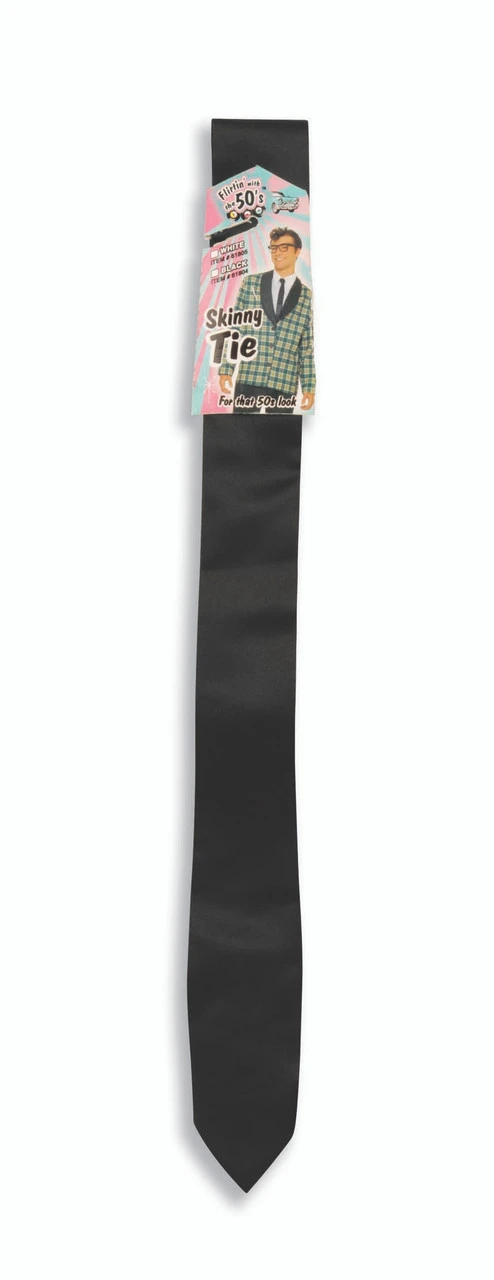 50s Black Buddy Holly Style Skinny Tie | 1950s | Accessories 1 50s Black Buddy Holly Style Skinny Tie | 1950s | Accessories