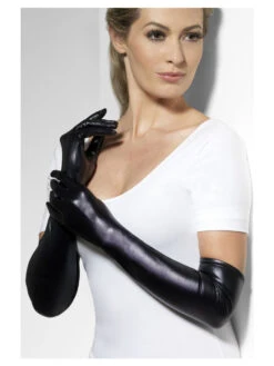 Wet Look Long Black Gloves | Costume Accessories | Accessories