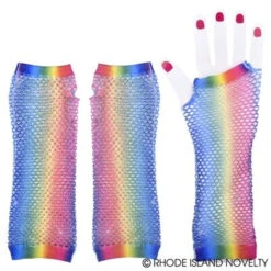 Rainbow Fishnet Fingerless Long Gloves | Pride | Accessories