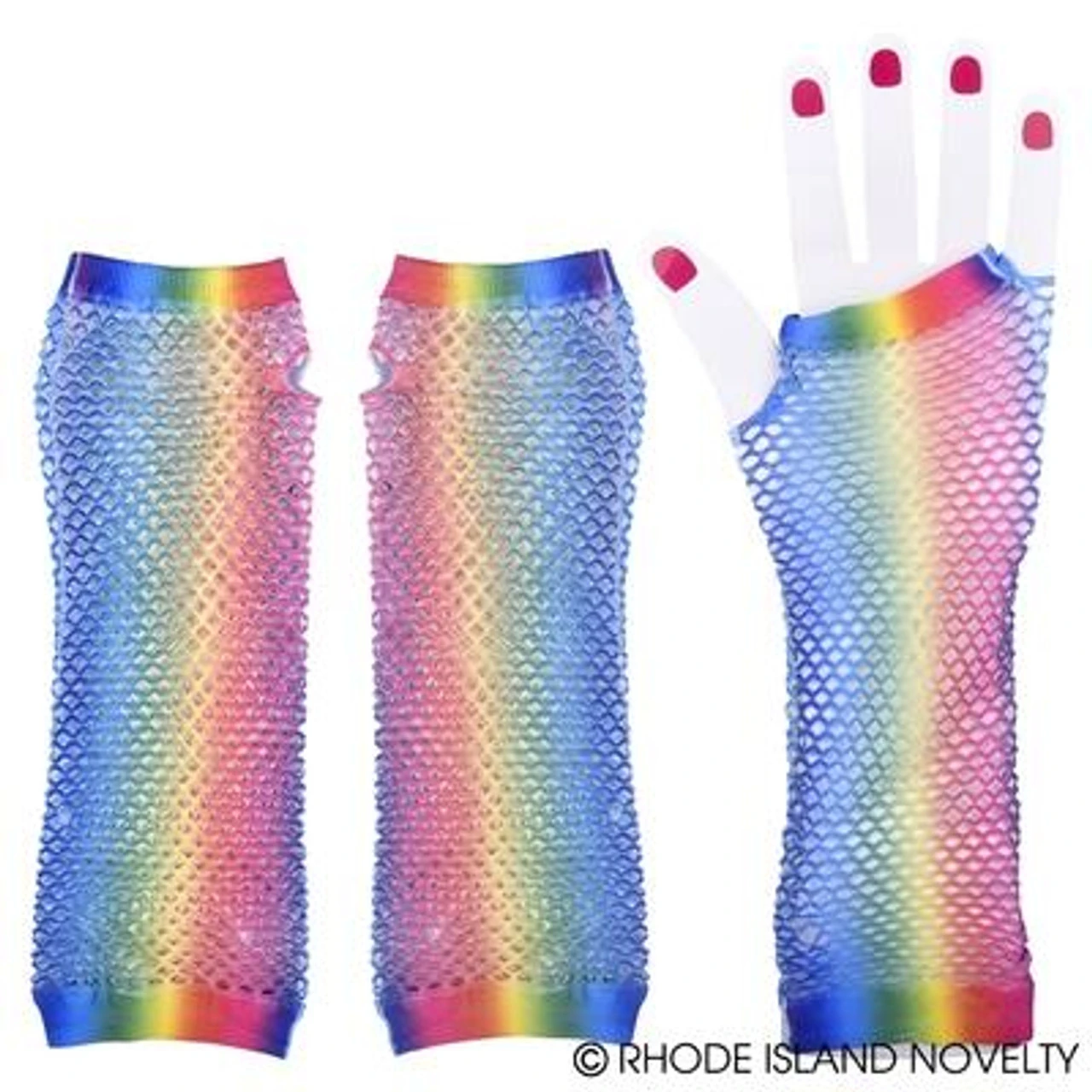 Rainbow Fishnet Fingerless Long Gloves | Pride | Accessories 1 Rainbow Fishnet Fingerless Long Gloves | Pride | Accessories