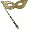 Gold Or Silver Festival Mask On Stick | Masquerade | Accessories