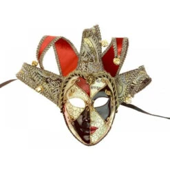 Venetian Black And Red Jester Brocade Mask | Masquerade | Accessories