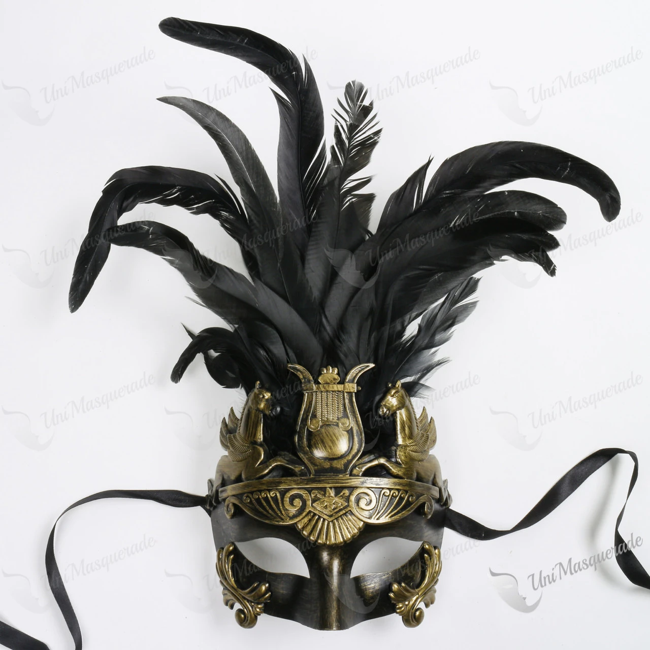 Bronze Venetian Pegasus Roman Greek Style Mask With Feather Crown | Masquerade | Accessories 1 Bronze Venetian Pegasus Roman Greek Style Mask With Feather Crown | Masquerade | Accessories