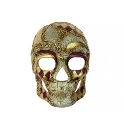 Gold & Purple Cracked Mosaic Skull Mask | Masquerade | Accessories