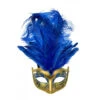 Glitter Venetian Blue And Gold Mask With Feathers | Masquerade | Accessories