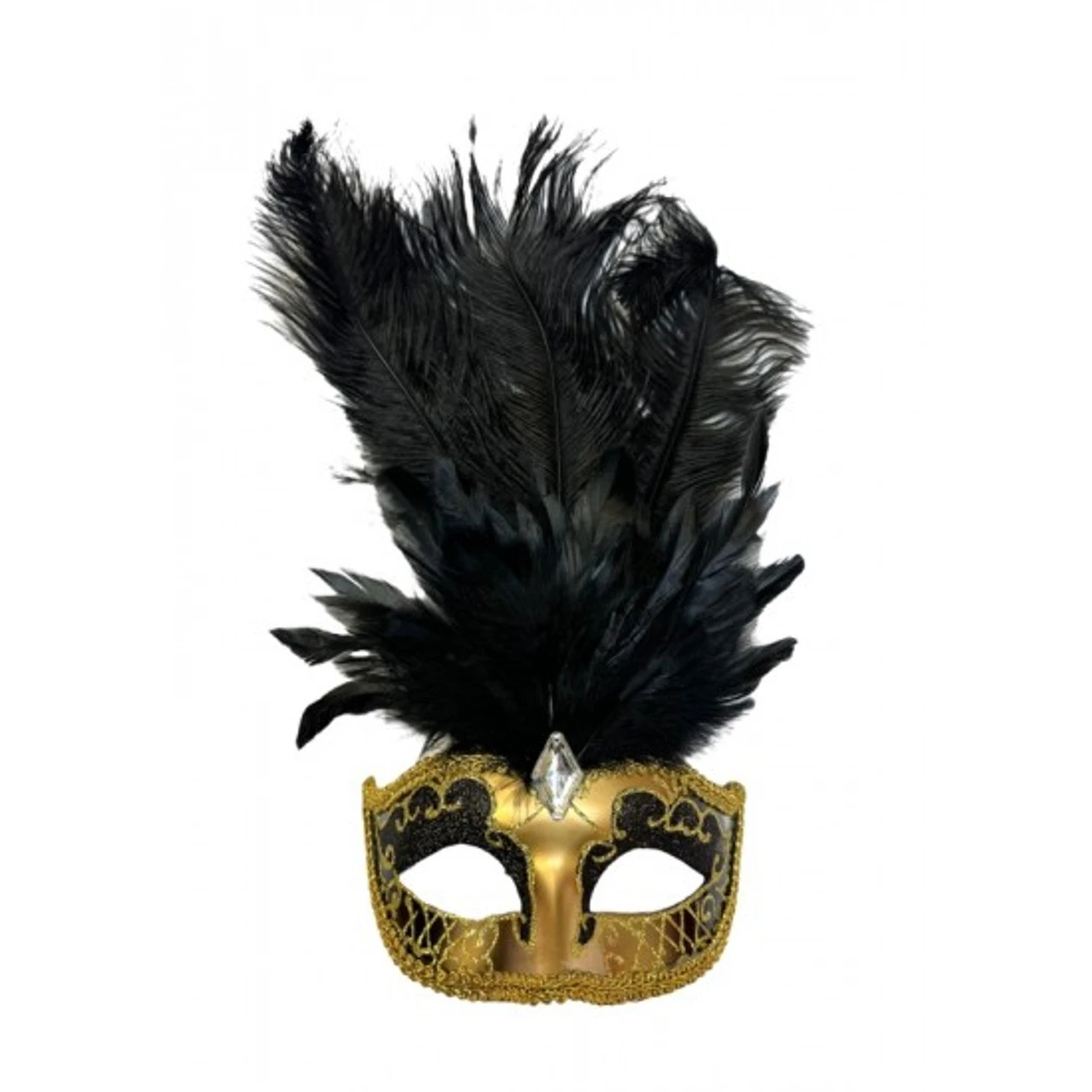 Glitter Venetian Black And Gold Mask With Feathers | Masquerade | Accessories 1 Glitter Venetian Black And Gold Mask With Feathers | Masquerade | Accessories