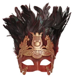 Venetian Red And Gold Pegasus Roman Greek Style Feather Mask | Masquerade | Accessories