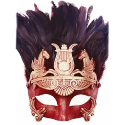 Venetian Red And Silver Pegasus Roman Greek Style Feather Mask | Masquerade | Accessories