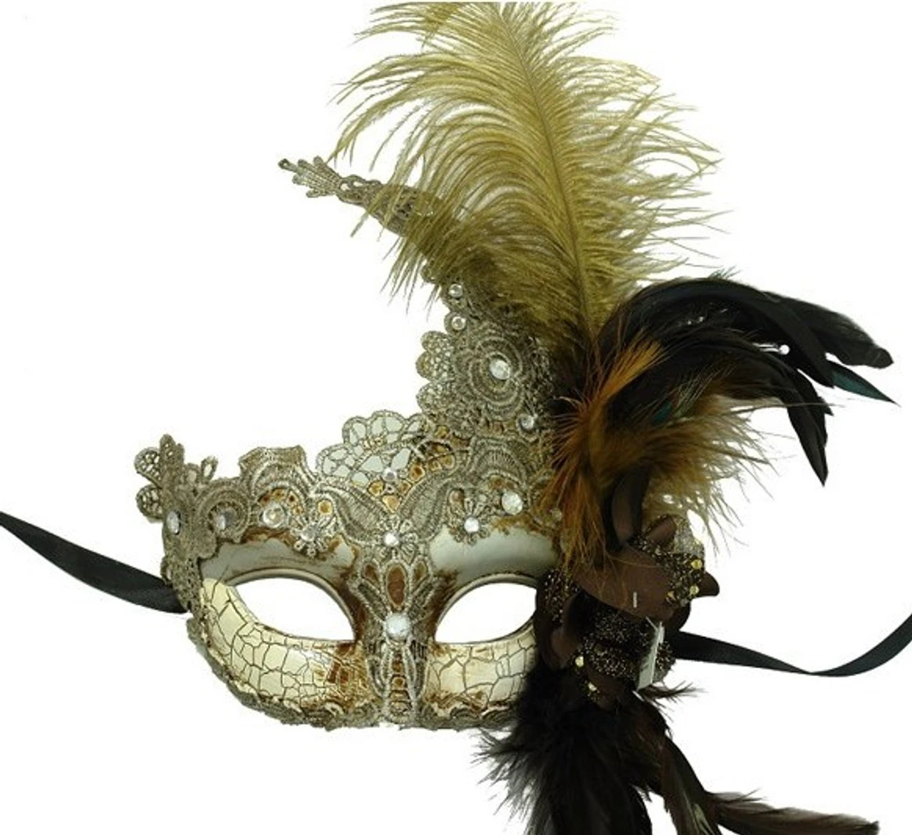 Silver Antique Masquerade Mask With Feathers | Masquerade Masks 1 Silver Antique Masquerade Mask With Feathers | Masquerade Masks