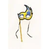 Glitter Detailed Gold And Blue Flame Edge Mask With Stick | Masquerade Masks