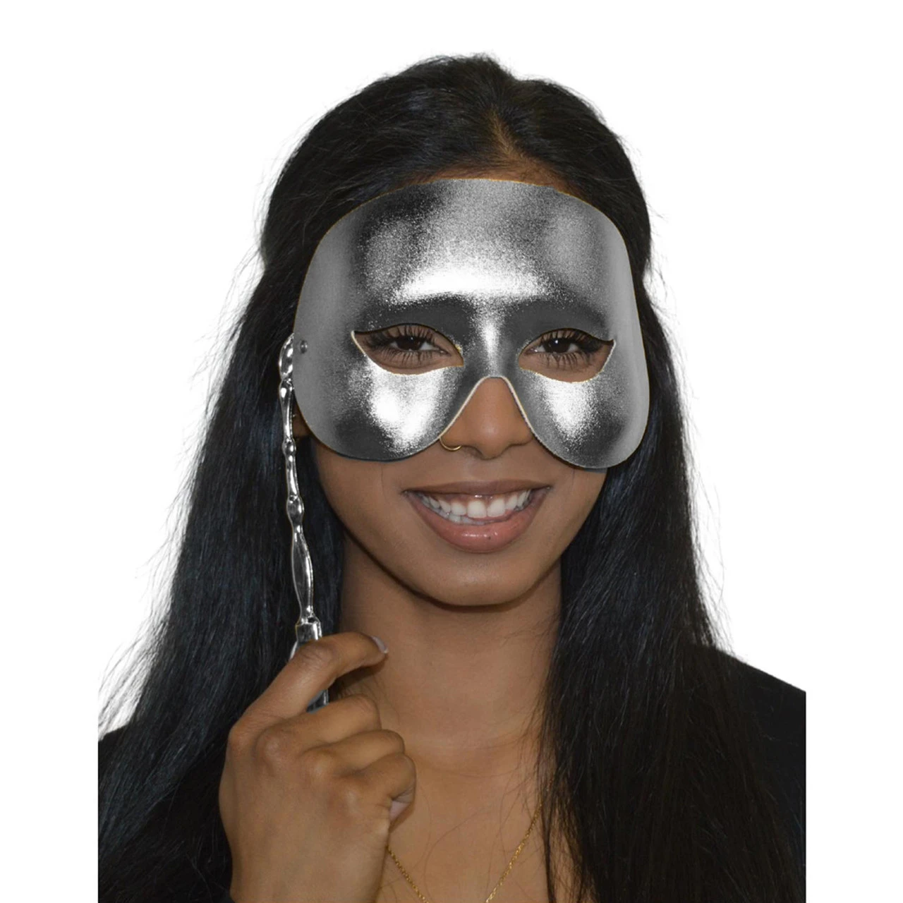 Grand Soiree Metallic Half Mask With Stick | Masquerade | Accessories 2 Grand Soiree Metallic Half Mask With Stick | Masquerade | Accessories - Image 2