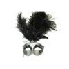 Glitter Black And Silver Venetian Feather Mask With Stick | Masquerade | Accessories
