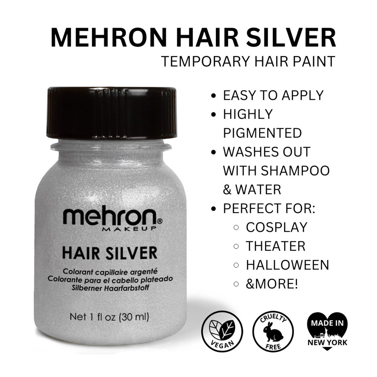 Hair Colorant 1 Oz Silver | Mehron | Makeup 2 Hair Colorant 1 Oz Silver | Mehron | Makeup - Image 2
