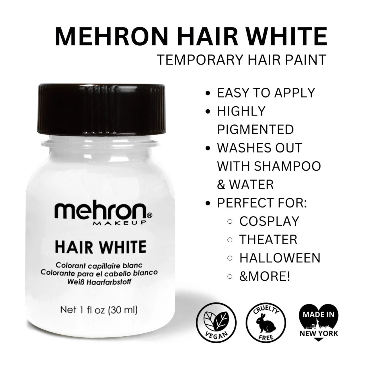 Hair Colorant 1 Oz White | Mehron | Makeup 2 Hair Colorant 1 Oz White | Mehron | Makeup - Image 2