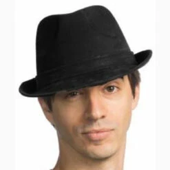 Leatherlike Black Gangster Fedora Hat | Gangster Hats | Hats And Headpieces