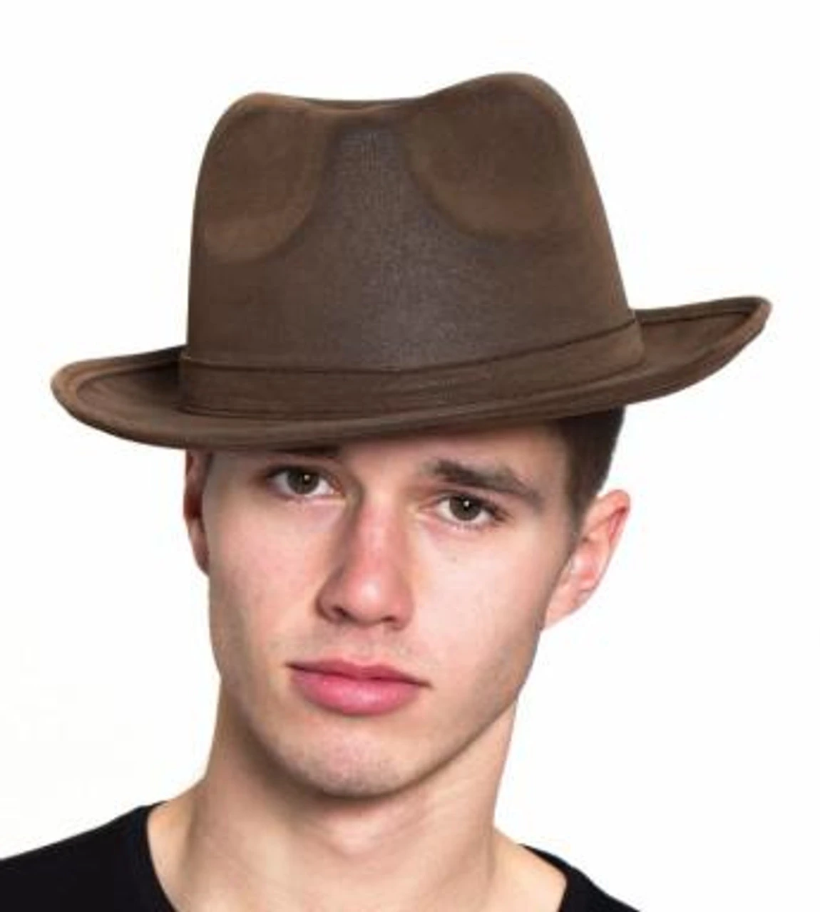 Leatherlike Gangster Fedora Hat In Black Or Brown | Gangster Hats | Hats And Headpieces 2 Leatherlike Gangster Fedora Hat In Black Or Brown | Gangster Hats | Hats And Headpieces - Image 2