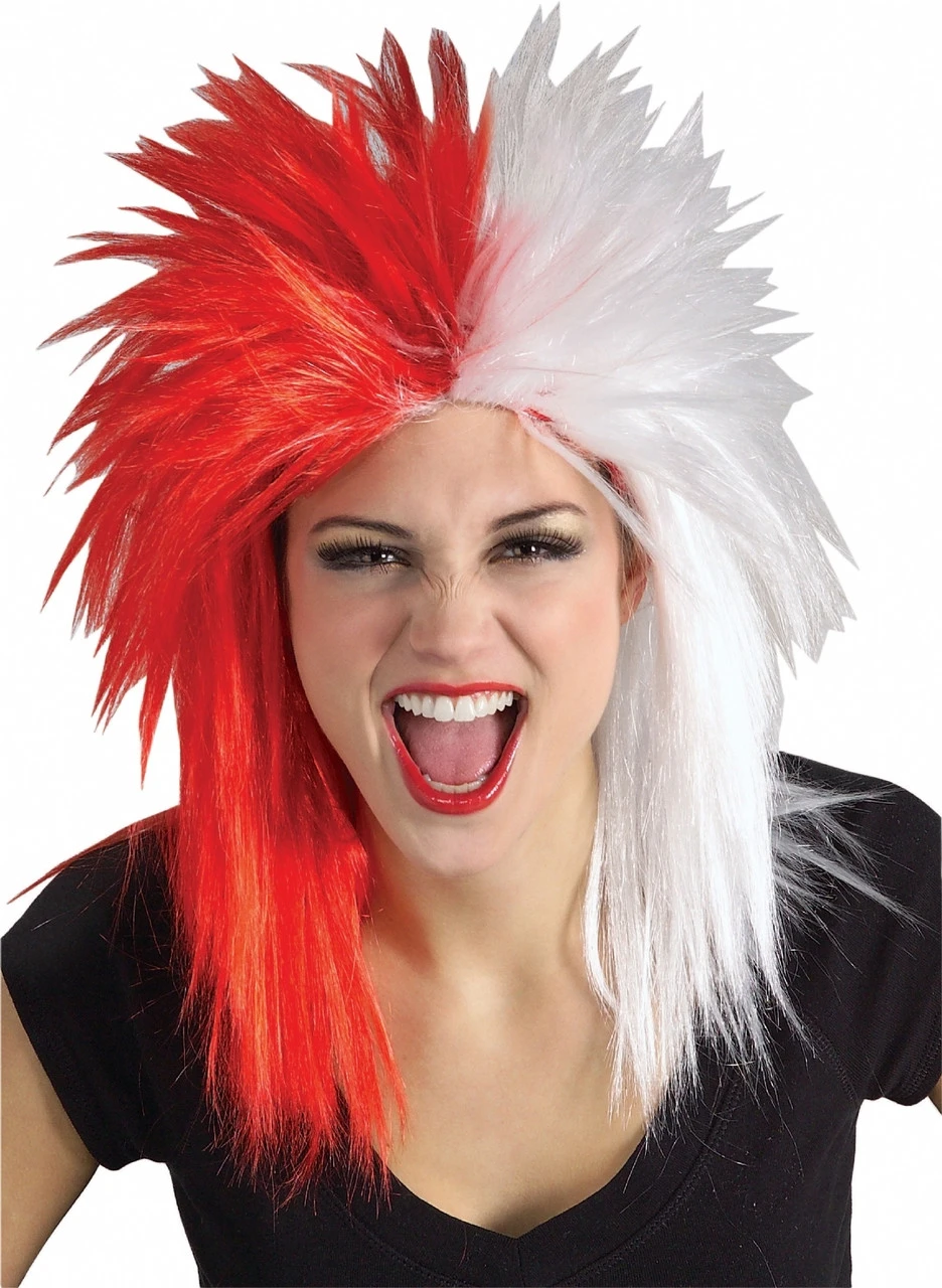 Red And White Sports Fanatix Wig | Novelty | Wigs And Hair Pieces 1 Red And White Sports Fanatix Wig | Novelty | Wigs And Hair Pieces