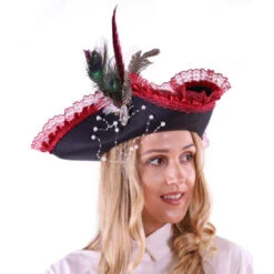 Renaissance Tri Corn Hat With Red Lace Trim | Pirates | Hats And Headpieces