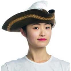 Leatherlike Pirate Hat With Feather - Brown | Pirates | Hats And Headpieces