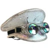 White & Silver Sequin Captain Hat With Goggles | Festivals | Hats And Headpieces