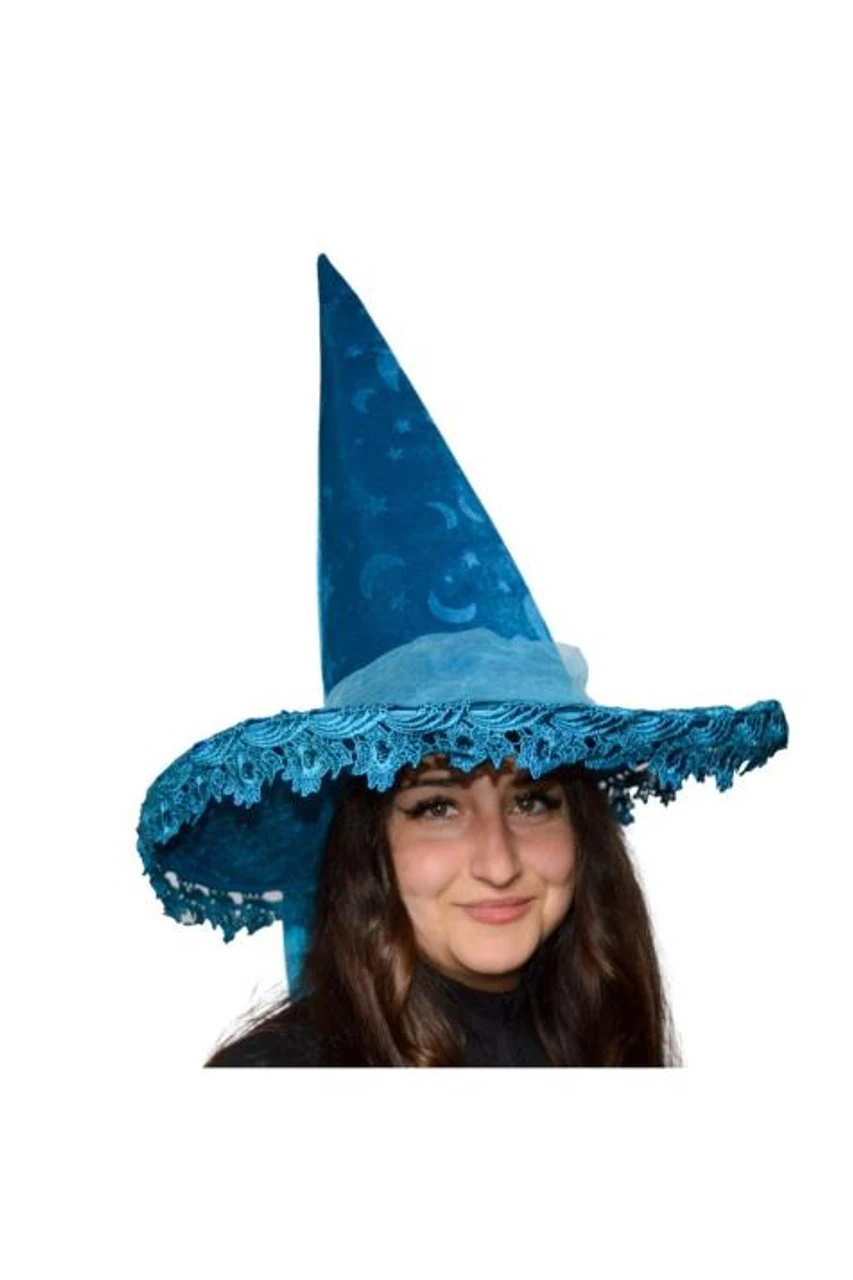 Blue Moon And Star Witch Hat With Bow | Halloween | Hats And Headpieces 1 Blue Moon And Star Witch Hat With Bow | Halloween | Hats And Headpieces