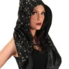 Black Satin Wizard Hood With Gold Stars | Fantasy | Hats And Headpieces