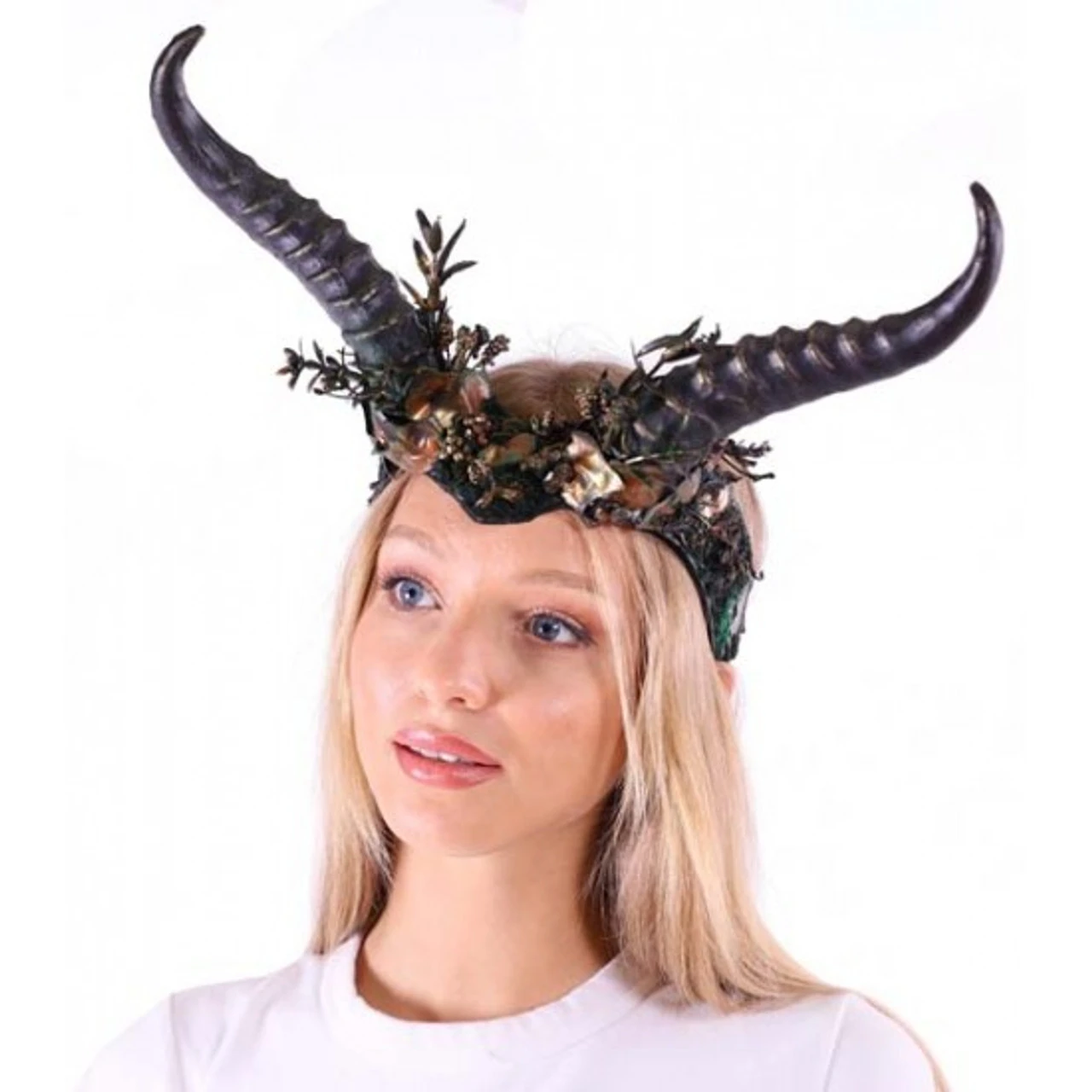 Ancient Woodland Goat Horns Headband With Foliage | Fantasy | Hats And Headpieces 2 Ancient Woodland Goat Horns Headband With Foliage | Fantasy | Hats And Headpieces - Image 2
