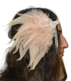 20s Dusty Pink Feather Flapper Headband With Rhinestones | 1920s | Flapper Headbands