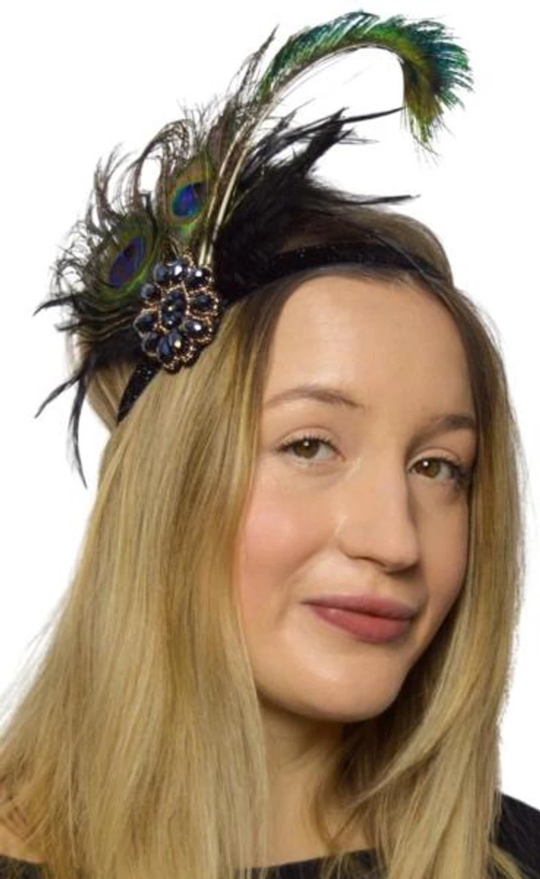 20s Peacock Feather Flapper Headband With Rhinestones | 1920s | Flapper Headbands 1 20s Peacock Feather Flapper Headband With Rhinestones | 1920s | Flapper Headbands
