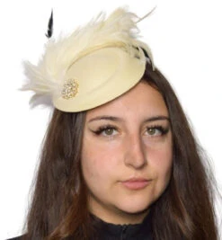 Cream Colored Mini Fascinator Pillbox Hat With Feathers | 1920s | Pillbox Hats