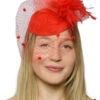 Red Veiled Mini Fascinator Pillbox Hat With Feathers | 1920s | Pillbox Hats
