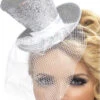 Sequin Silver Mini Top Hat | Circus | Hats And Headpieces